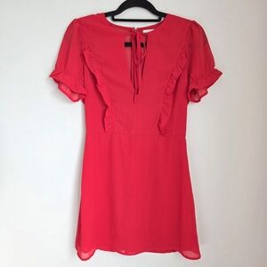 Honey Punch Red Sheer A-Line Mini Dress Ruffle Bodice & Sleeve Keyhole Size S